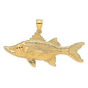 14k Yellow Gold 3-D Tarpon Fish Necklace Charm Pendant